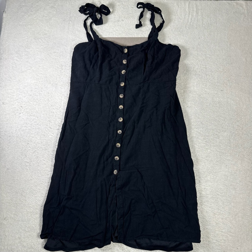 Koi Linen Blend Button Front Mini Dress Women 3X Black Excellent Tie Shoulder